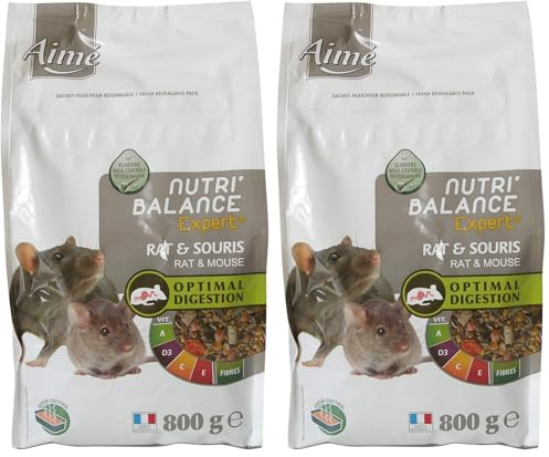 Aime Aliment Complet Rat et Souris, NUTRI'BALANCE Expert, Repas Premium varié vitamines et Digestion optimale, 800G (Lot de 2)