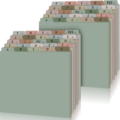 Alphabet-Datei-Trennblätter, oberes Registerkarten-Set, schwere A-Z, Briefgröße, Aktenschrank-Trennwände, 1/5 Schnittlasche, Schreibtisch-Organizer für Arbeit, Schule, Büro, Morandi-Farben, 2 Stück