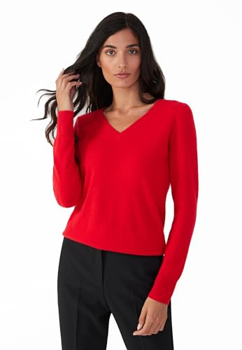 Style & Republic V-Neck Kaschmir Pullover-Damen elegant aus 100% Cashmere - Dein kuscheliger Premium Strickpullover für stilvolle Herbst- & Winter-Momente - Crimson L