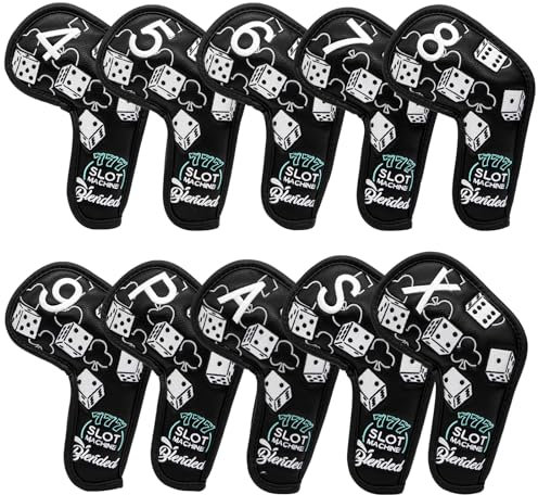 BAIRBRE Golf Iron Covers Lucky 777 Golf Iron Headcover 10pcs Synthetic Leather Golf Clubs Iron Covers for Golf Clubs Head Covers for Irons with Magic Tape Fit All Brands