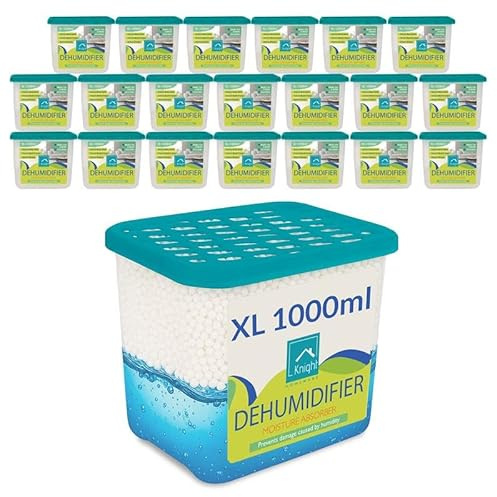 KNIGHT 1000ml 20 Pack Dehumidifier - 1L Moisture Absorber, Long Lasting 90 Days Dehumidifier, Prevents Mould and Condensation caused by Humidity in Home, Kitchen, Caravan & Garage - Patent Design