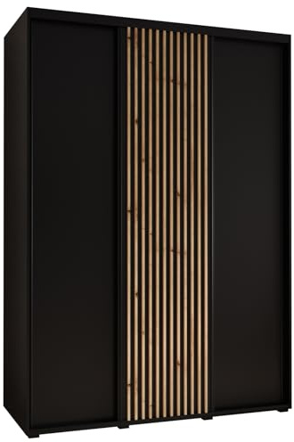 MEBLE KRYSPOL Sapporo 1 Moderner Schrank mit DREI Schiebetüren mit Stange, Regale - Aufbewahrungsschrank für Schlafzimmer, Wohnzimmer - 205,2x180x60 cm - Schwarz Schwarz Artisan