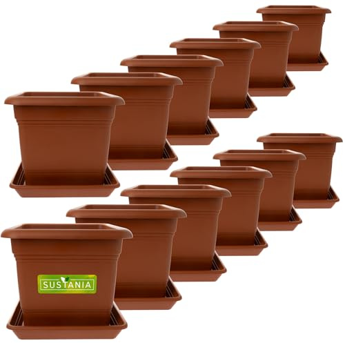 2friends Sustania Pflanzkübel Eckig 28x28 Terracotta 12er Set - Robuster Blumentopf Groß, Übertopf Ideal für Tomatenpflanzen, Eckige Pflanztöpfe Kunststoff für Garten & Balkon