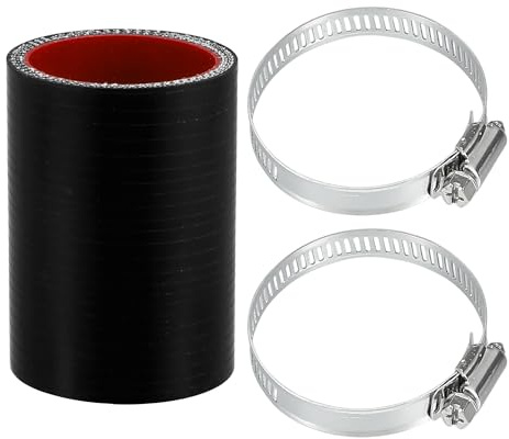 X AUTOHAUX 45mm/1.77 ID 76mm 2.99 Length Silicone Straight Coupler Hose | 0 Degree, 4-Ply Reinforced, 5mm Thick, Straight Silicone Hose, Coupler With Clamps, Turbo Intercooler Pipe, Black, Red 1 Set