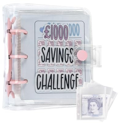 JEKUGOT Savings Challenge Binder, Mini Money Saving Wallet, Easy and Fun Way to Save £1000, Budget Book, 25 Envelope Cash Book (Pink)