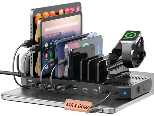 Alxum 140W USB Ladestation Schnellladestation mit QC 3.0 & PD 60W+45W+30W, Ladestation Mehrere Geräte mit einstellbaren Unterteilungen, kompatibel für Laptop, iPad, Tablet, iwatch, Mobiltelefon