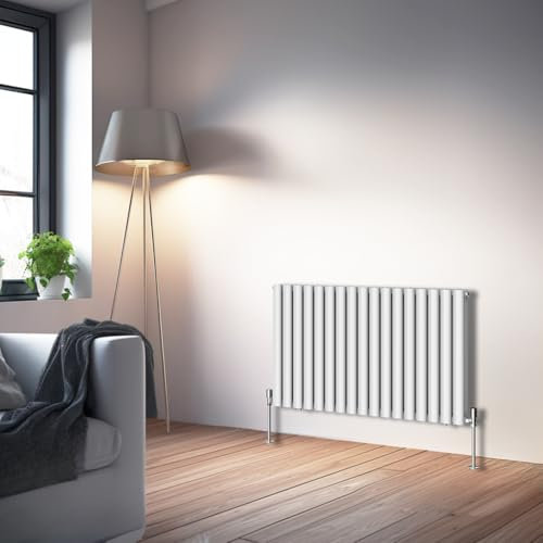 NRG White Oval Radiator Horizontal 600x1003mm Double Panel Central Heating Radiators Perfect for Bathrooms Kitchen Living Room