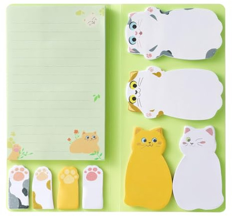 JRYGAC 60 Stück Haftnotizen Lustig, Notizzettel Selbstklebende Sticky Notes mit Niedlichen Katzen, Haftnotizen, Schreibwaren 10,5 x 20,5 cm, für Büro, Schule (9 Stile)