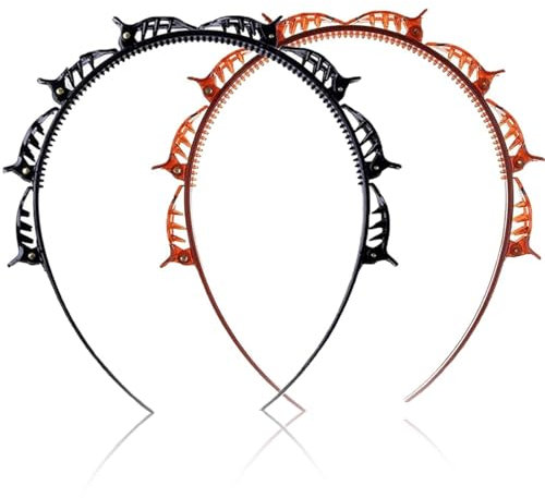 2 Bangs Hairpin Double Bangs coiffure épingle à cheveux Braid Hairband serre-tête de bande de cerceau de cheveux pour femmes avec pince de torsion(Avec 6 élastiques à cheveux)
