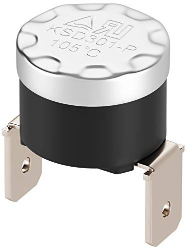 VIOKS Interruttore di temperatura bimetallico 105°С Klixon di ricambio per KSD301-P NC – Interruttore termico 250 V 10 A – scatto fisso faston verticale – termostato con marcia fissa per