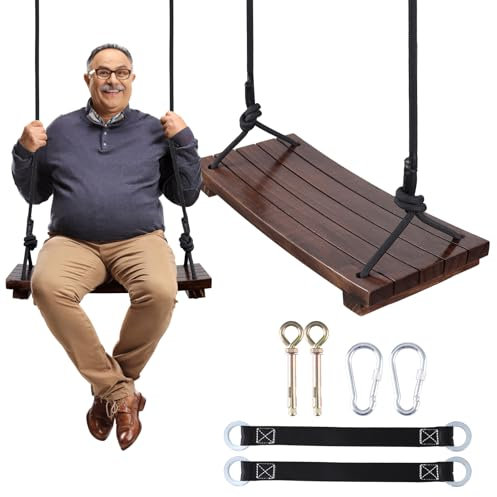PELLOR Altalena in Legno, Carbonizzato Faggio Altalena in Legno, Altalene per Alberi per Bambini Adulti Interni & Esterni Giochi da Giardino