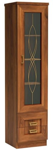 Lomadox Vitrine rustikal Standvitrine Vitrinenschrank 1 Glastür Schublade Alt Eiche Alteiche 46x190,5x44 cm