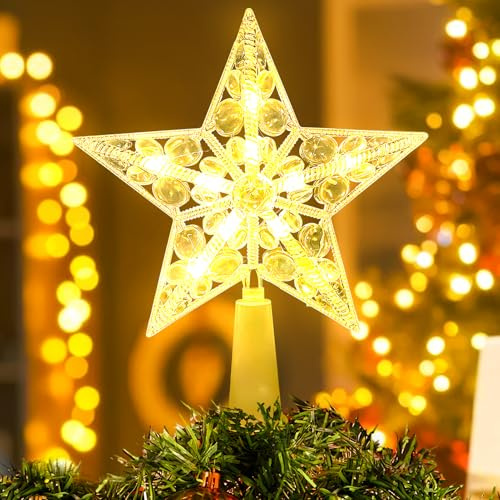 Weihnachtsbaumspitze Stern mit LED, Weihnachtsdeko LED Weihnachtsstern Weihnachtsbaumschmuck, Weihnachtsbaum Stern Spitze, Batteriebetrieb, Christbaumspitze Stern für Weihnachtsbaum Deko (B)