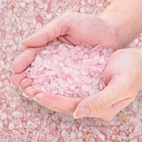 EZEELAI 0.9 Lb Rose Quartz Crushed Stones Crystal Chips Bulk, Natural Gemstones Healing Reiki Crystals Mini Quartz Pebbles Irregular Shaped Decorative Vase Fillers Aquarium Gravel Rocks