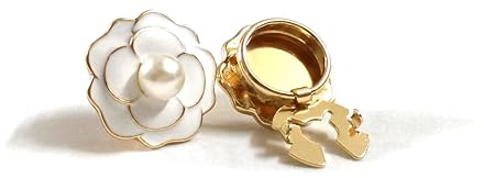 Climple Knopfabdeckungen für Damen, Blusen, Manschettenknöpfe mit Kamelienblume und Kunstperlen, goldene Basis, Rosen-Manschettenknöpfe, Knopfabdeckungen für Herrenhemd, Smokinghemd, For Buttons Up to