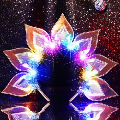 Reaky Leuchtender Stern-Stirnband, LED-Stern-Haarband, blinkendes Blatt-Stirnband, Karneval, Haarschmuck für Damen