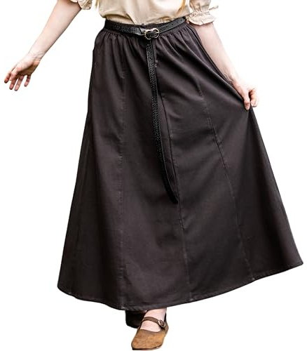 Leonardo Carbone® Damen Rock Smilla | Elastischer Bund | Fließender Schnitt | Karneval, Halloween, Cosplay, LARP, Mittelalterrock, Kostüm, Gewand | 100% Baumwolle Dunkelbraun S/M