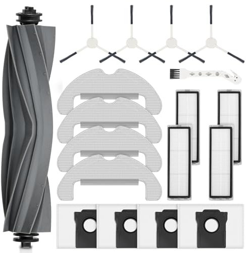 Lot de 18 Accessoires de Rechange pour aspirateur Robot Dreame D10 Plus Gen 2, 1 Brosse Principale, 4 filtres, 4 Sacs à poussière, 4 tampons de Nettoyage, 4 brosses latérales, 1 Brosse de Nettoyage