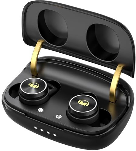 Monster Clarity 101Plus AirLinks - Auriculares inalámbricos Bluetooth de 5 pulgadas con funda de carga, auriculares estéreo, sonido de graves profundos, micrófono integrado, llamada clara, diseño