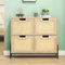 OPULENTHOME Schuhschrank Rattan,Schuhkipper Schmal,Schuhschrank mit 4 Klappen, mit 8 Einstellbar Ablageflächen, Schuhkommode für Flur Eingang 100 x 24 x 88 cm