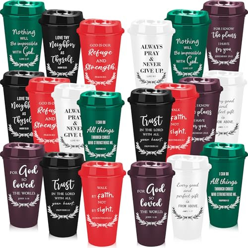 Kaxtde 40 Pack Plastic Christian Coffee Cups Gifts Bulk, 470 ml Reusable Religious Mugs with Lids for Hot & Cold Drinks, Bible Verse Travel Cups for Women Men Christmas Party Favors (Multicolors)