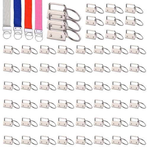 ACHANFLY 60 Stück Schlüsselband Rohlinge 26mm Klemmschließeanhänger Klemmen für Schlüsselanhänger Hardware Armband mit Schlüsselring für DIY Handarbeit Lanyard Stoff (Silber)