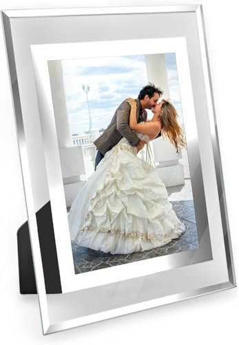 Ichigo Ichie Marcos de Fotos 20x25cm de Vidrio para la Mesa, Portafotos para Cuadros de Cristal en Posición Vertical y Horizonta con el Borde Plateado, Ideal para Decoración del Hogar y la Oficina