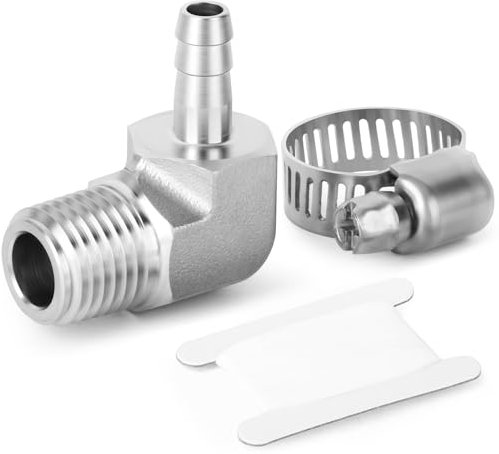 TAISHER 1pièces Raccords coudés à 90 degrés en acier inoxydable 304 pour tuyau bar 4mm bar x 1/8BSP mâle pour carburant/air/liquide/gaz avec 1pièces collier de serrage