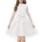 Rolanko Girl's Puff Long Sleeve Dress, High Waist with Belt A Line Ruffled Collar Contrast Mesh Princess Party Tulle Dresses, White, 13-14 Years, 170