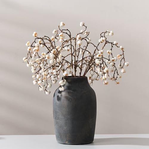 PORCER Rustikale Bauernhaus-Blumenvase, Keramik, 18,3 cm, Boho-Vase für Heimdekoration, Terrakotta-Vase für Wohnzimmer, Tisch, Regal, Kamindekoration, Bauernhaus, Bronze