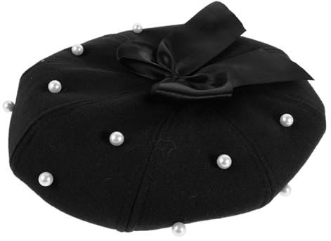 VANZACK Baskenmütze Für Damen Aus Kunstwolle Mit Perlenmuster Und Schleifendesign Klassische Achteckige Form Für Herbst Und Winter Vielseitig Kombinierbar Für Besondere Anlässe Und Alltag