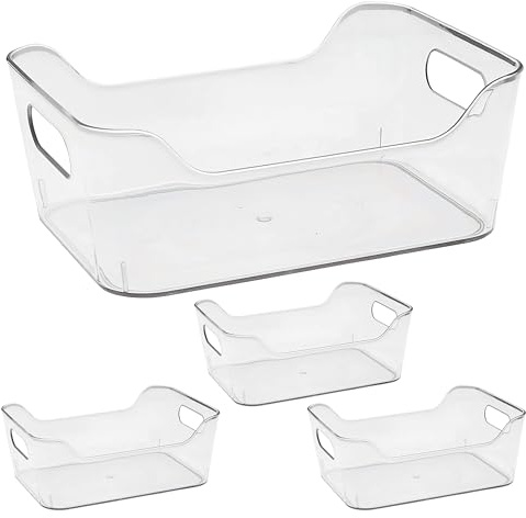 Cepewa Organizer Kühlschrank Box Größe S 4er Set | PET 20x14x8cm transparent | Aufbewahrung Kühlschrankbox mit Eingriff (S)