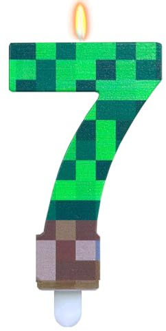 ParPix Pixel Geburtstagskerzen Zahlen 7,Pixelmotiv 7 Geburtstag Zahl Kerzen | Nummer Kerze 7 Geburtstag Mädchen Junge, Grün 7 Geburtstagskerzen, Videospiel Pixel 7 Zahlenkerze, Pixel Thema Zahlen 7 Kerze
