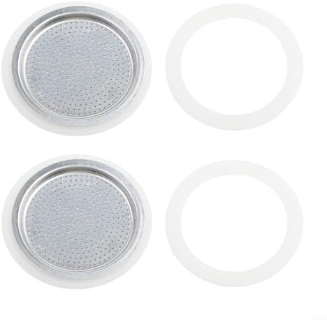 Set di 2 filtri e 4 guarnizioni in silicone per moka e caffettiera, per una migliore esperienza di infusione (3 tazze)