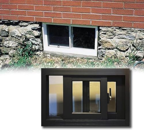 Remplacement de fenêtres résidentielles, fenêtres coulissantes en aluminium noir avec moustiquaire, petite fenêtre de poulailler de sous-sol, fenêtre coulissante horizontale,45x32in/114x81cm(WxH)