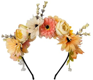 AMateschitz Serre-tête à fleurs artificielles pour femme et fille - Élégant bandeau floral - Bandeau de fleurs artificielles - Pour mariage - Orange