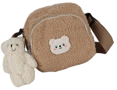 UPKOCH Lammwolle Bärentasche Damen Flauschige Umhängetasche Mit Cartoon-Bärendesign Schultertasche Für Alltag Freizeit Und Outdoor 5.91X5.91X2.36in 1 X Umhängetasche