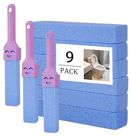9 Pcs Piedra Pomez para Limpieza WC, Pumice Stone Cleaning Block WC, Bloque de Piedra Pómez Limpiador de Inodoro Reemplazable Natural para Limpiar Inodoros Piscina Baño Cocina, con 3 Mango