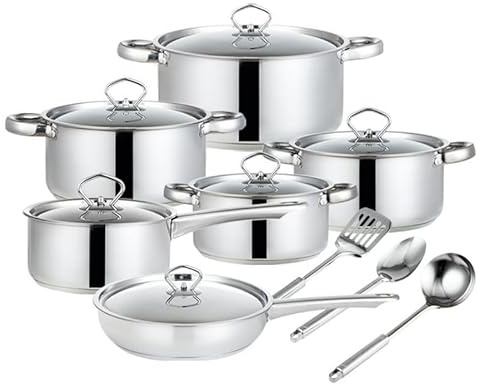 LIYGAOF Topfset 15-Teilig Edelstahl Induktionsgeeignet für 5-7 Personen | Lebensmittelqualität PFAS Frei Verbundboden für Alle Herdarten Spülmaschinenfest