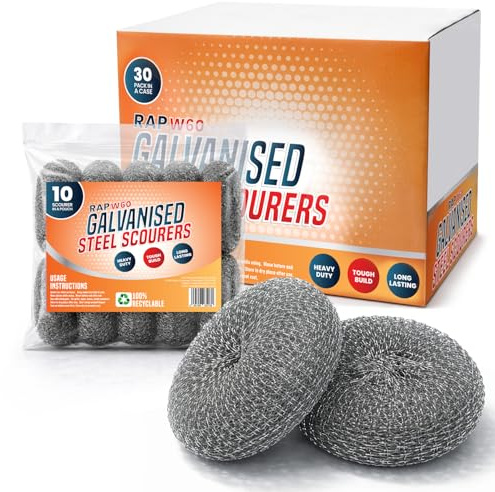 300 Galvanized Steel Scourers W60 45g Heavy Duty Large Wire Scouring Pads | Bulk catering pack, tackles burnt on grease and tough stains on grills, barbecues, pots, pans and oven racks