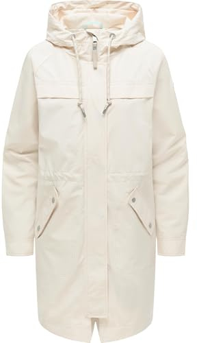 Ragwear Damen wasserdichte und atmungsaktive lange Übergangsjacke Mantel mit verstellbarer Kapuze und 2-Wege-Reißverschluss Ximenna XS-XXL