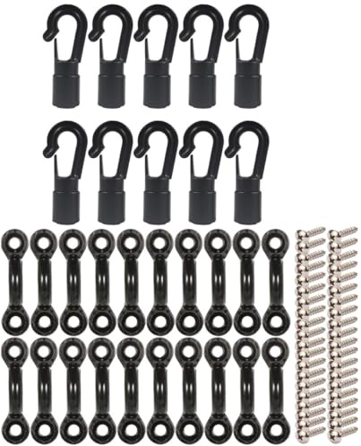 BESPORTBLE Kayak C-shaped Belt Buckle Set with Screws and Elastic Rope Hooks, Outdoor Canoe Rigging Hardware for Kayaking Deck Fixing and Load Securing, 10pcs Kit