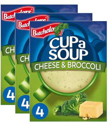 Batchelor's Cup a Soup Instant Soup Mix, 4 Sachets, Multiple Flavours Variety Pack, Quick & Easy Low Fat Hot Snack Drink (Pack of 3) (Cheese & Broccoli 92g)