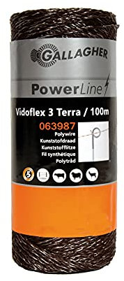100 m Gallagher Weidezaunlitze Vidoflex 3 (terra) - Elektrozaun Litze - Geeignet für Rinder, Schafe, Rehe & Hirsche, Schweine, Ziegen - UV-stabil und verdrehsicher - Ausgezeichnete Sichtbarkeit