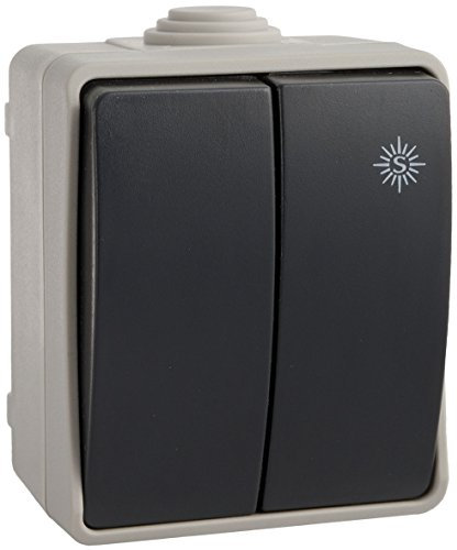SOLERA 3313 - Doble conmutador/interruptor estanco de superficie, IP54, gris.