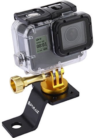 PULUZ Espejo de motocicleta/Pinch perno montaje fijo de metal soporte de bicicleta para GoPro HERO5 HERO4 Sesión SJCAM XiaoMi YI II 4K 4K+ Cámara de acción deportiva (Oro)
