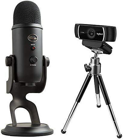 Logitech C922 Pro Stream Webcam Full HD 1080p Streaming con treppiede e licenza gratuita di 3 mesi XSplit microfoni neri + blu Microfono USB Yeti, Blackout