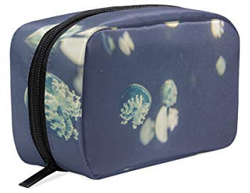 FANTAZIO Kosmetiktasche für Damen, Hellblau mit Quallen