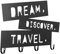 Miadomodo® Portemanteau Mural - avec 4 Crochets, 48 x 27 x 2.2 cm, en Fer Forgé, Design Dream, Discover, Travel, Noir-Blanc - Patère pour Entrée, Couloir, Chambre