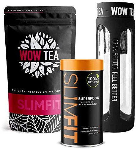 WOW TEA: Programa Super Slim Me: Té adelgazante a base de hierbas, polvo sustitutivo de comidas y botella de té negro